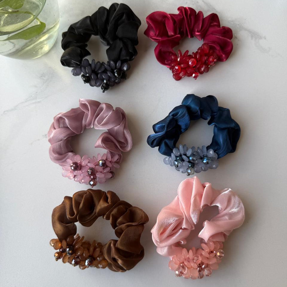 Organza Plain Beads Scrunchies